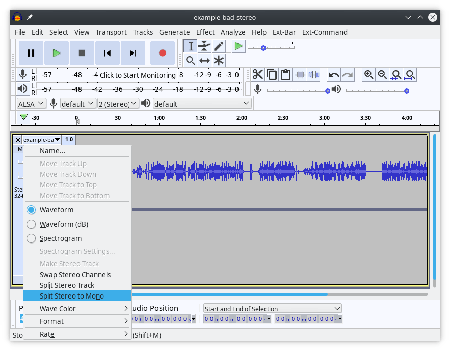 Splitting stereo into two mono tracks Splitting stereo into two mono tracks