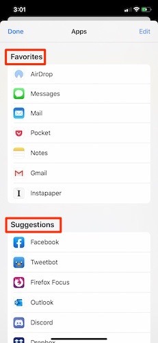Share Sheet Favorites
