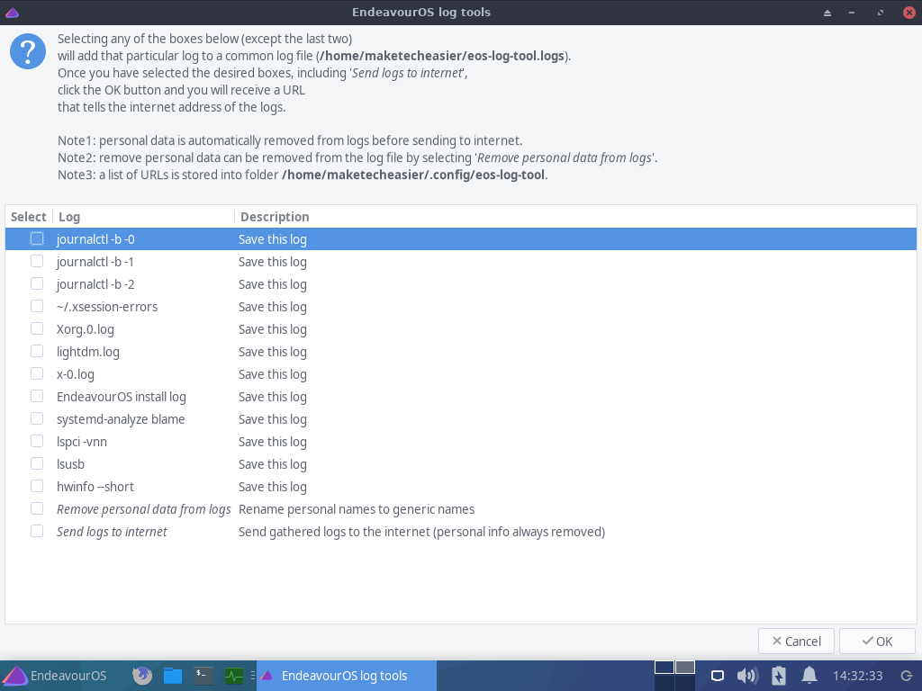 Endeavouros Log Tool