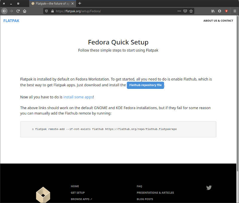 Flatpak Fedora Setup Page