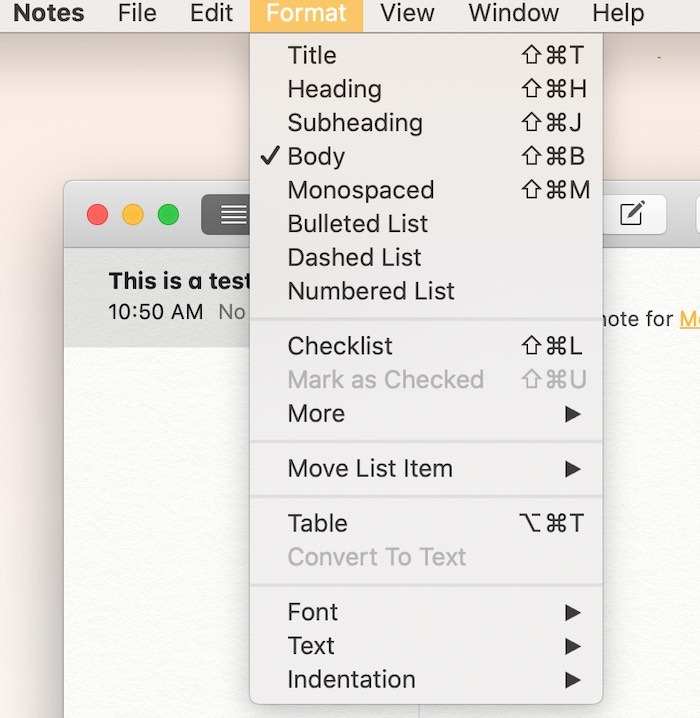 Get Started Notes Mac Menu Bar Format