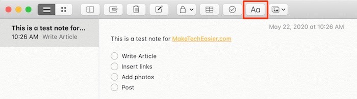 Get Started Notes Mac Toolbar Aa