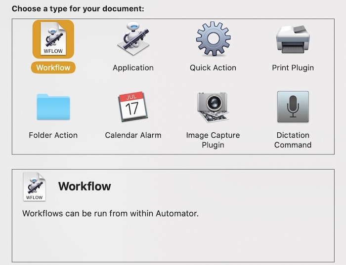 How To Use Mac Automator Choosing Workflow