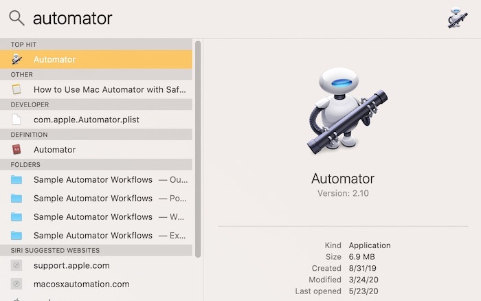 How To Use Mac Automator Spotlight