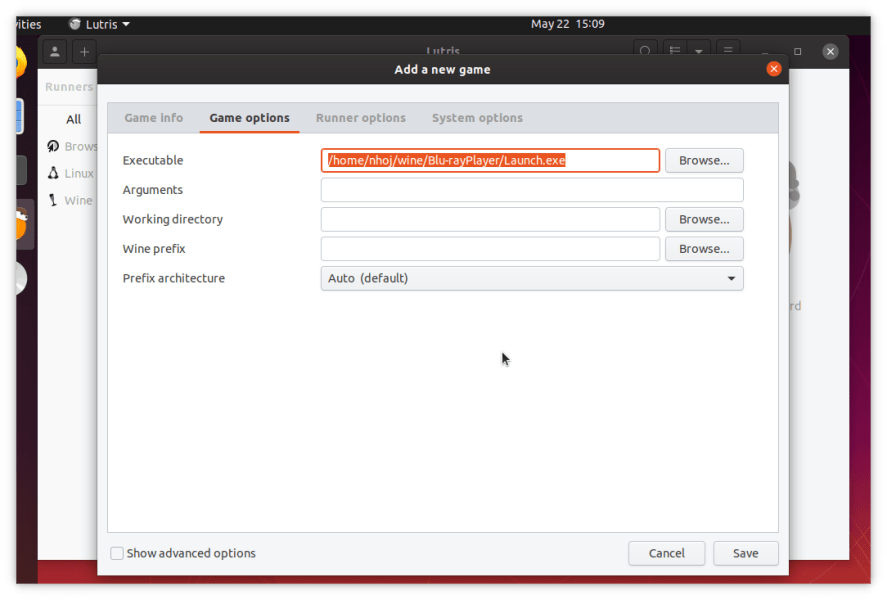 Lutris Bluray Executable