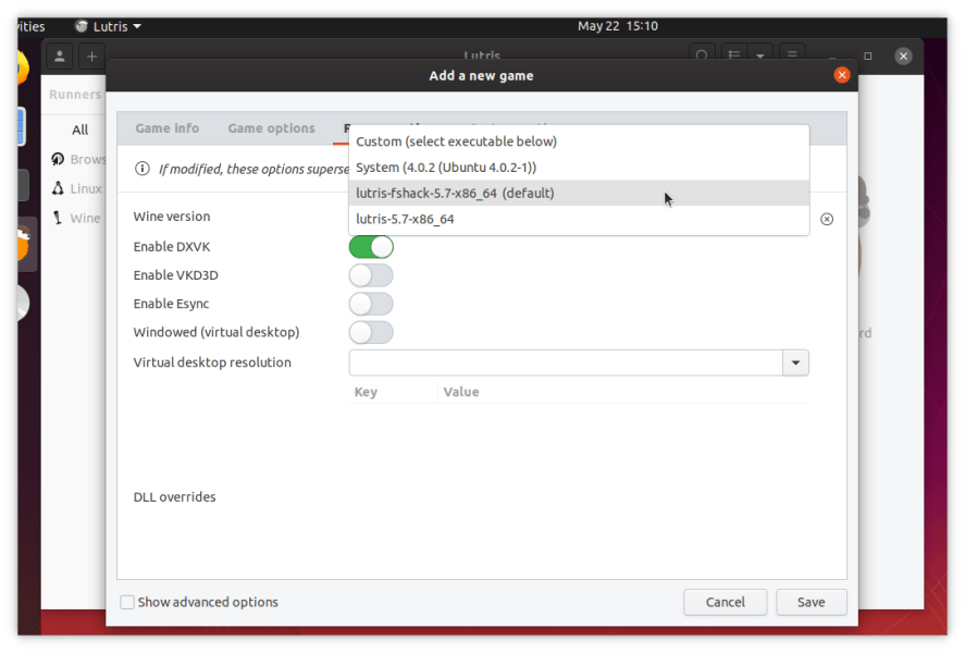 Lutris Bluray Runner Options