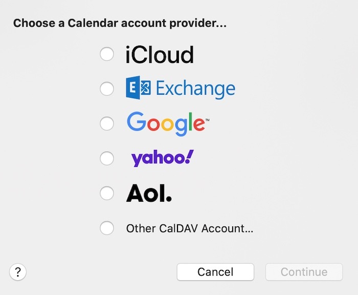Master Mac Calendar App Add New Account Type