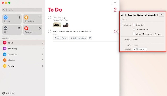 Master Reminders App Mac Edit Options