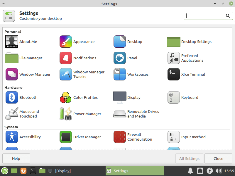 Mint Xfce Settings