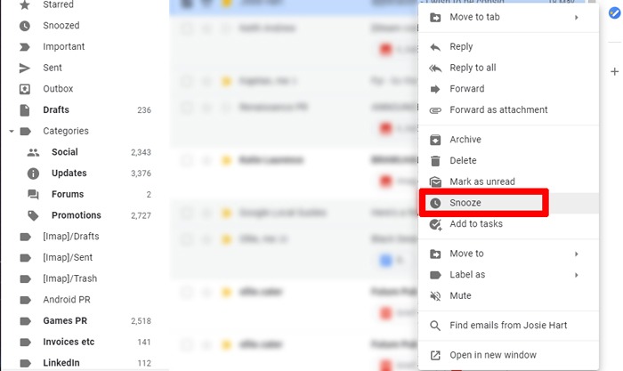 New Best Gmail Features Snooze