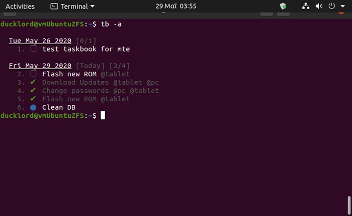 Tasks In Terminal With Tb Check Archived Taskbook Check Archived