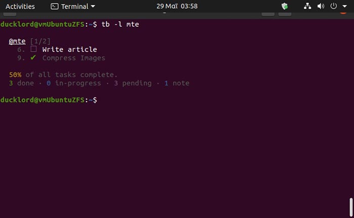 Tasks In Terminal With Tb Check Specific List Taskbook Check Specific List