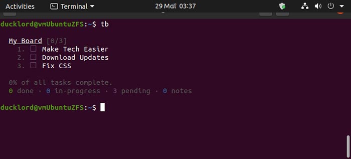 Tasks In Terminal With Tb Check Task List Taskbook Check Task List