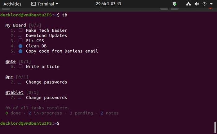 Tasks In Terminal With Tb Check Tasks In Progress Taskbook Check Tasks In Progress