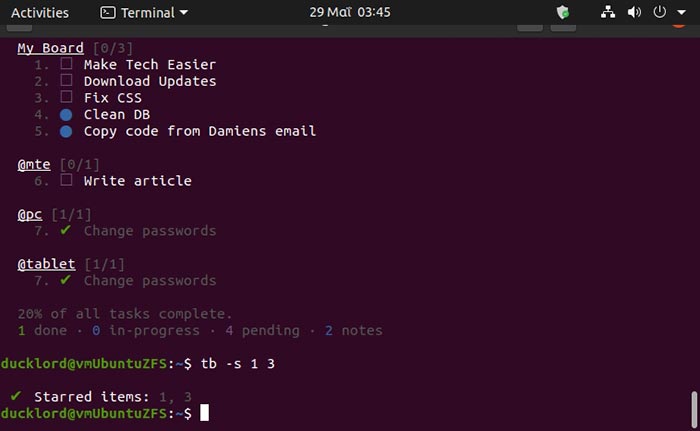Tasks In Terminal With Tb Stars Taskbook add Stars