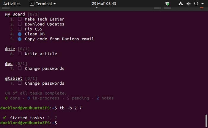 Tasks In Terminal With Tb Start Tasks Taskbook Start Tasks