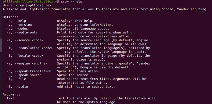 Translation Crow Shell Command Line Translation Crow Shell Command Line