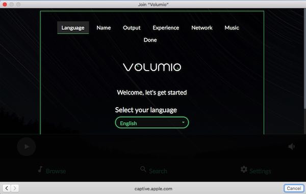 Volumio Raspberry Pi Select Your Language A popup should appear, prompting you to configure the Volumio software.