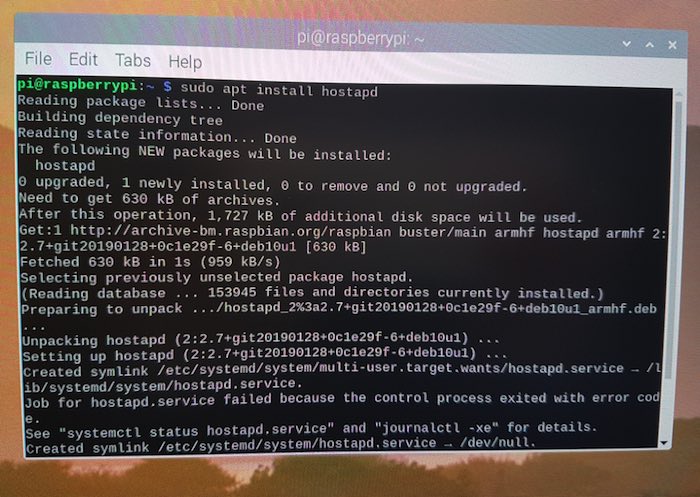 Install the host access point daemon, via your Raspberry Pi's Terminal.