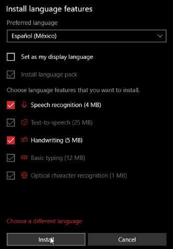 Windows install language features