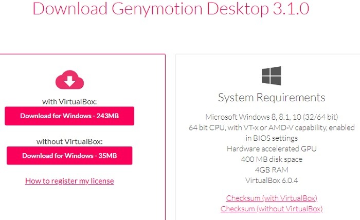 Genymotion Win10 Desktop Download 1
