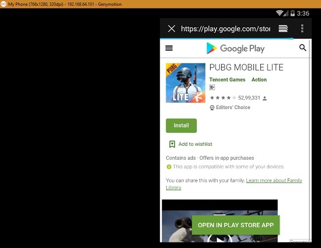 Genymotion Win10 Installing App 1