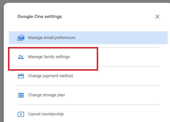 Google One Family Settings 1