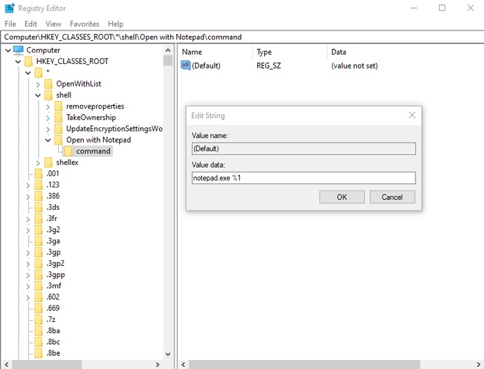 Add Open With Notepad Context Menu Windows 10 Edit String Add Open With Notepad Context Menu Windows 10 Edit String