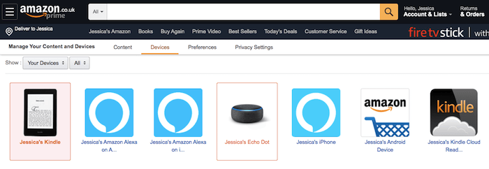 Amazon will now display all of your registered devices; find your Amazon Echo, and give it a tap.