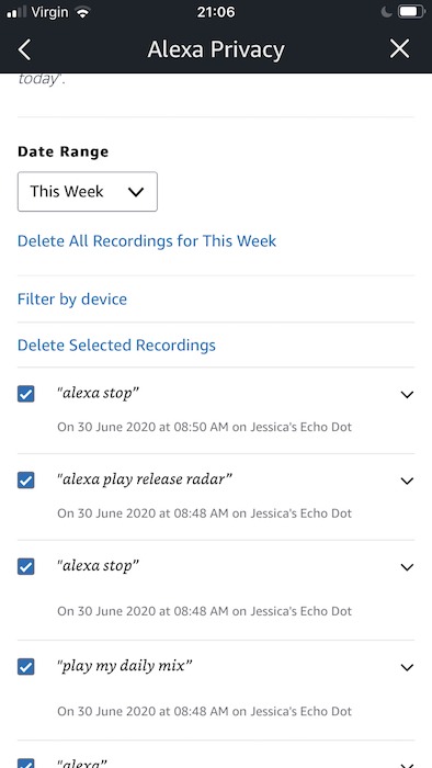 Tap to select all of the recordings that you want to delete.