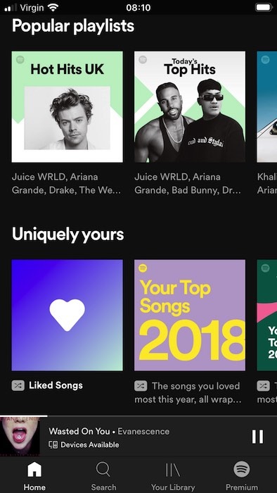 Select a song that you want to play, and a "Devices Available" bar should appear along the bottom of the screen.