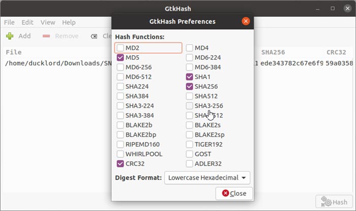 Check Hashes With Gtkhash Hash Functions