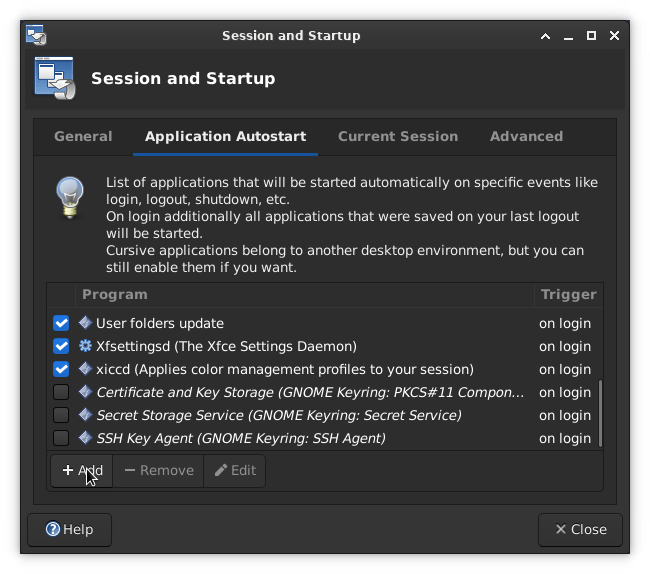Compton Xfce Autostart Addbutton