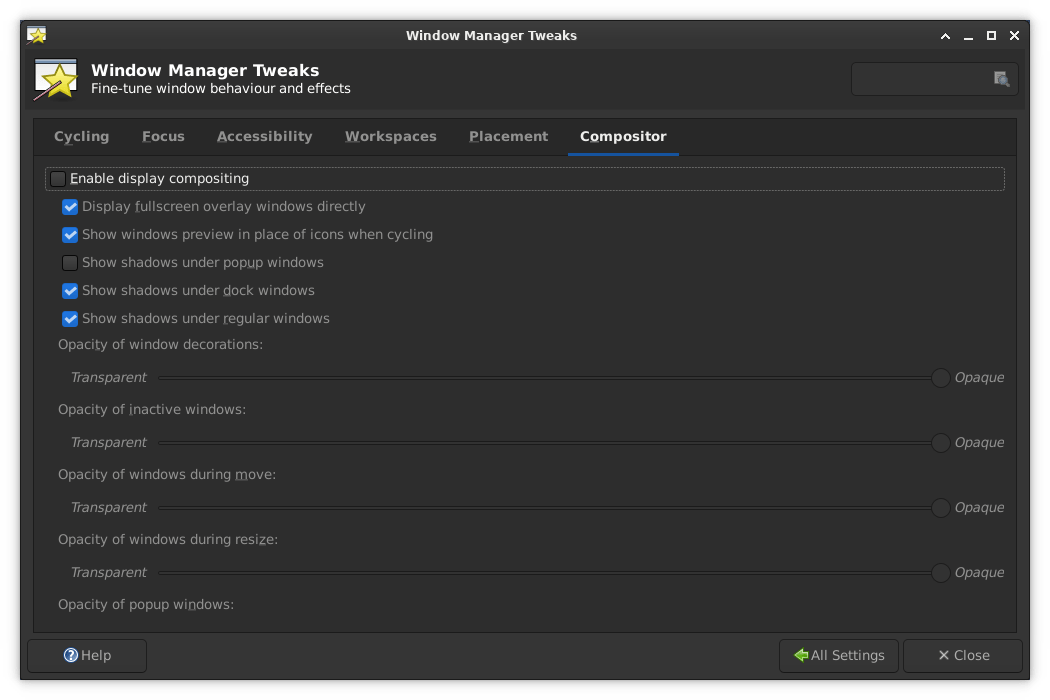 Compton Xfce Compositor Settings