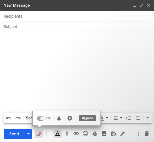 To disable MailTrack for a specific email, click the checkmark icon and then push the slider into the "Off" position. 