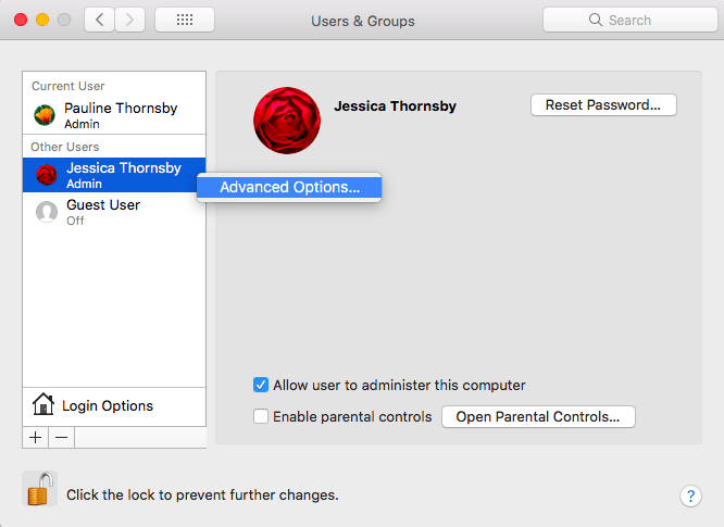 Macos Login Screen Advanced Options Right-click the account that you want to hide, and select "Advanced Options..."