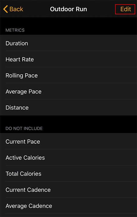 Apple Watch Workouts Edit Metrics