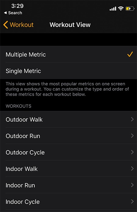 Apple Watch Workouts Multiple Metric