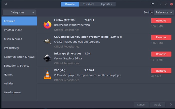 Arcolinux Add Remove Software