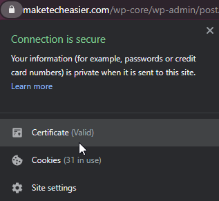 Chrome Privacy Error View