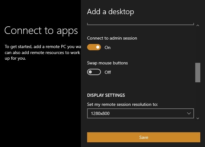 Microsoft Rd Connection Settings
