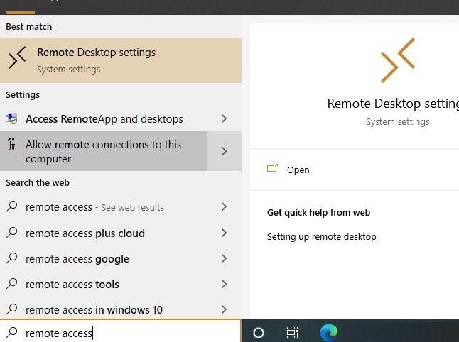 Microsoft Rd Remote Access Settings 1