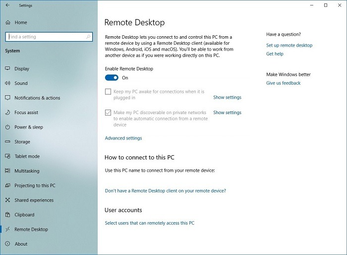 Microsoft Rd Remote Desktop Settings 1