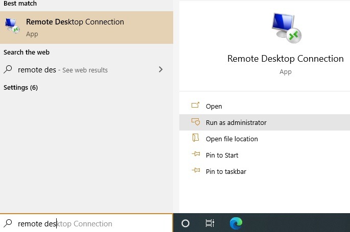 Windows Remote Desktop Access Startmenu 1