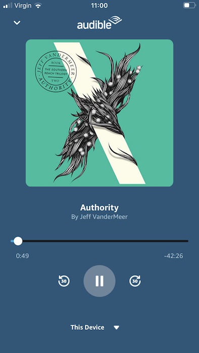 You can rewind, fast-forward and pause your Audible audiobook, from inside the Amazon Alexa app.