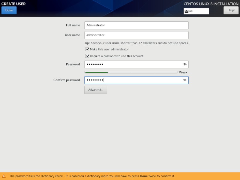 Anaconda Centos Creating User