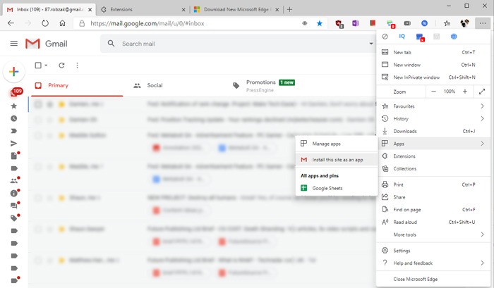 Create Gmail Desktop App Microsoft Edge