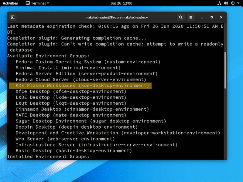 Fedora Desktop Switch Dnf Grouplist Kde