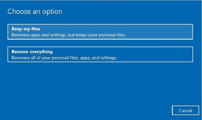 Using The Windows 10 Factory Reset Cloud Option Keep Files