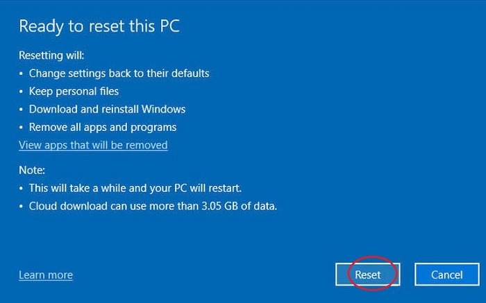 Using The Windows 10 Factory Reset Cloud Option Ready To Reset
